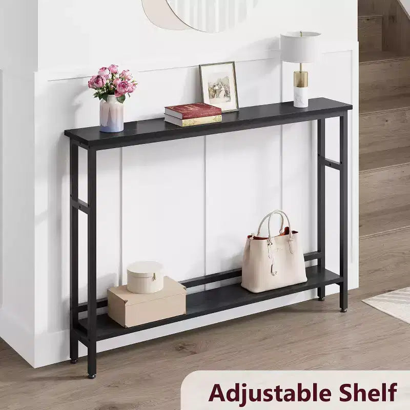 40 Inch Entryway Table, 2-Tier Industrial Console Sofa Table with Storage, Accent Table, for Entry, Hallway, Entrance, Foyer, U-Shaped Metal Frame