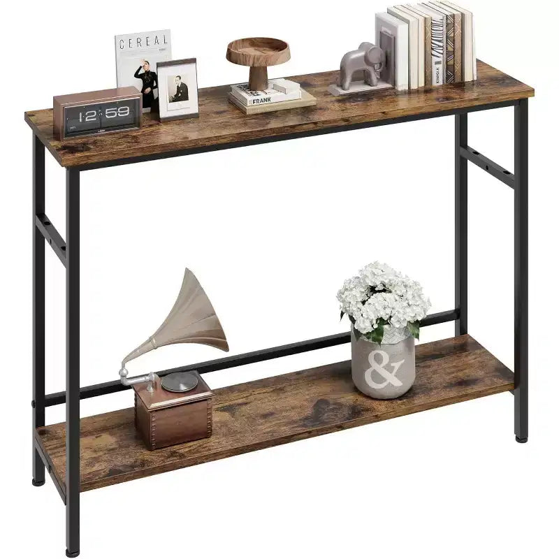 40 Inch Entryway Table, 2-Tier Industrial Console Sofa Table with Storage, Accent Table, for Entry, Hallway, Entrance, Foyer, U-Shaped Metal Frame