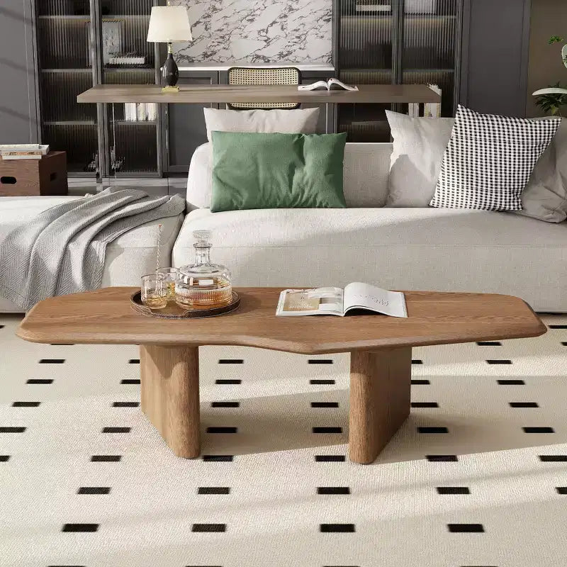 GDFStudio Petrov Rustic Wooden Irregular Coffee Table with Double Pedestal