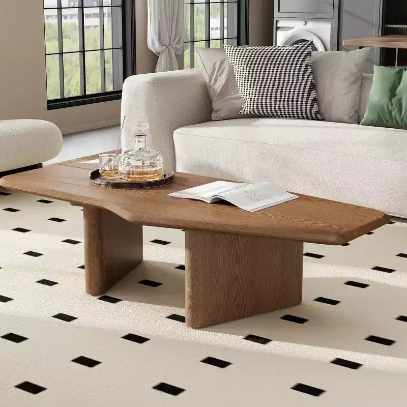 GDFStudio Petrov Rustic Wooden Irregular Coffee Table with Double Pedestal