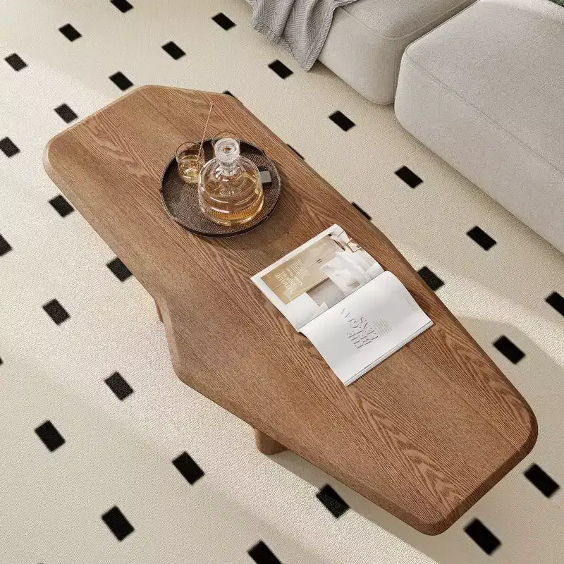 GDFStudio Petrov Rustic Wooden Irregular Coffee Table with Double Pedestal