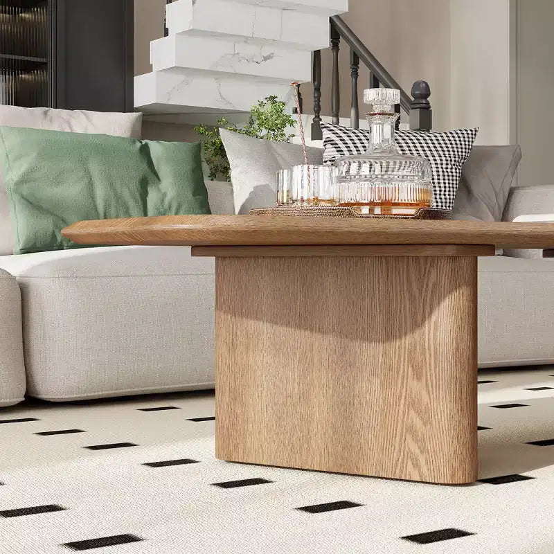 GDFStudio Petrov Rustic Wooden Irregular Coffee Table with Double Pedestal