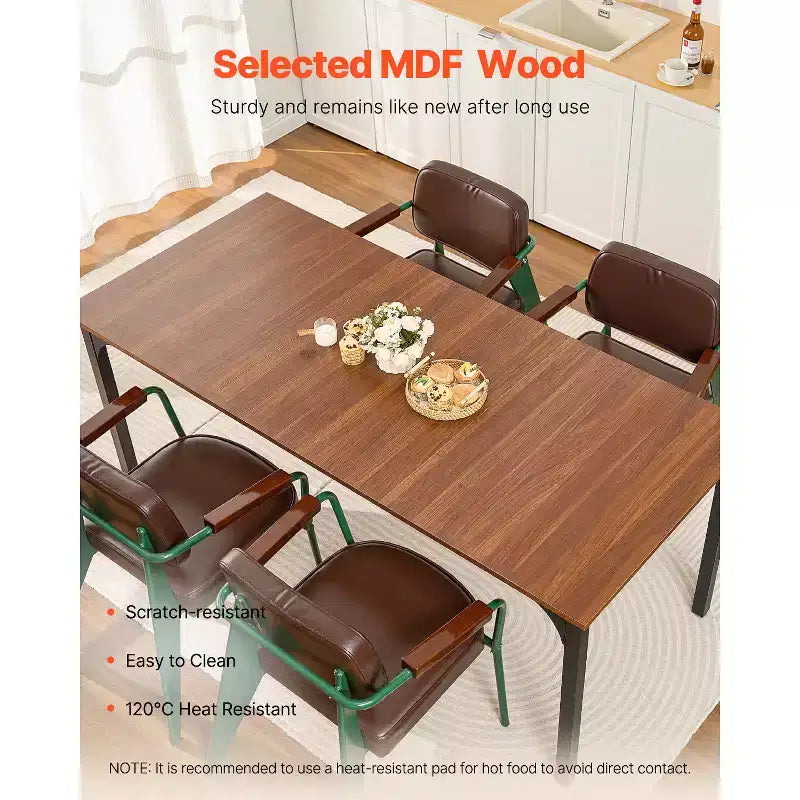 VEVOR Rectangle Dining Table, 71 inch Length Large Wood Tables for 6-8 Person, Farmhouse Dinner Furniture, with Iron Legs,(Only Table) Brown