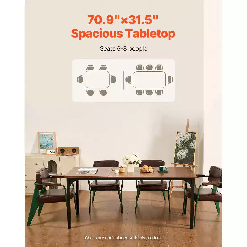 VEVOR Rectangle Dining Table, 71 inch Length Large Wood Tables for 6-8 Person, Farmhouse Dinner Furniture, with Iron Legs,(Only Table) Brown