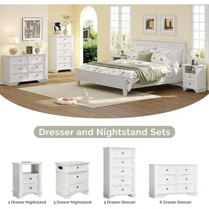 VINGLI White Dresser 6 Drawer, Wood Dresser for Bedroom, Chest of Drawers