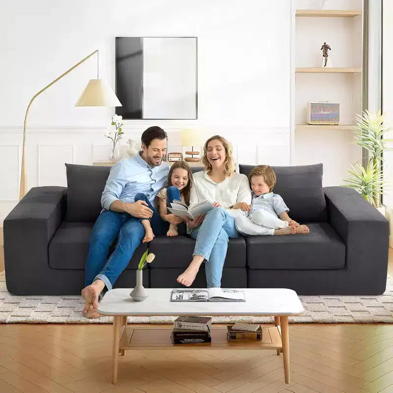 Homdox 110 3-Seat Cloud Sofa Bed w/Deep Seat & Non Slip Base, L-Shape Chaise for Living Room, No Assembly,