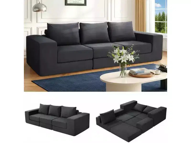 Homdox 110 3-Seat Cloud Sofa Bed w/Deep Seat & Non Slip Base, L-Shape Chaise for Living Room, No Assembly,