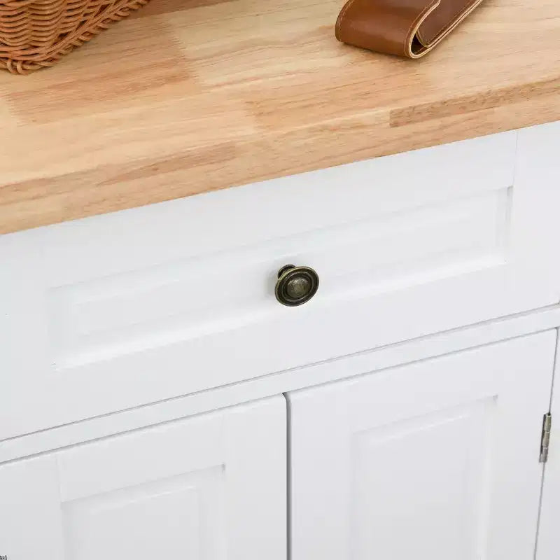 Îlot de cuisine Okak Farmhouse avec plateau en bois d'hévéa, chariot de cuisine avec étagère à épices, porte-serviettes et tiroirs, organiseur de comptoir pour la cuisine