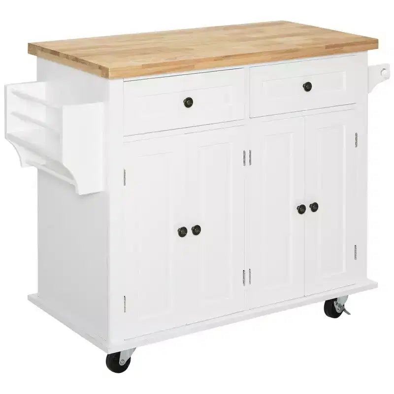 Îlot de cuisine Okak Farmhouse avec plateau en bois d'hévéa, chariot de cuisine avec étagère à épices, porte-serviettes et tiroirs, organiseur de comptoir pour la cuisine