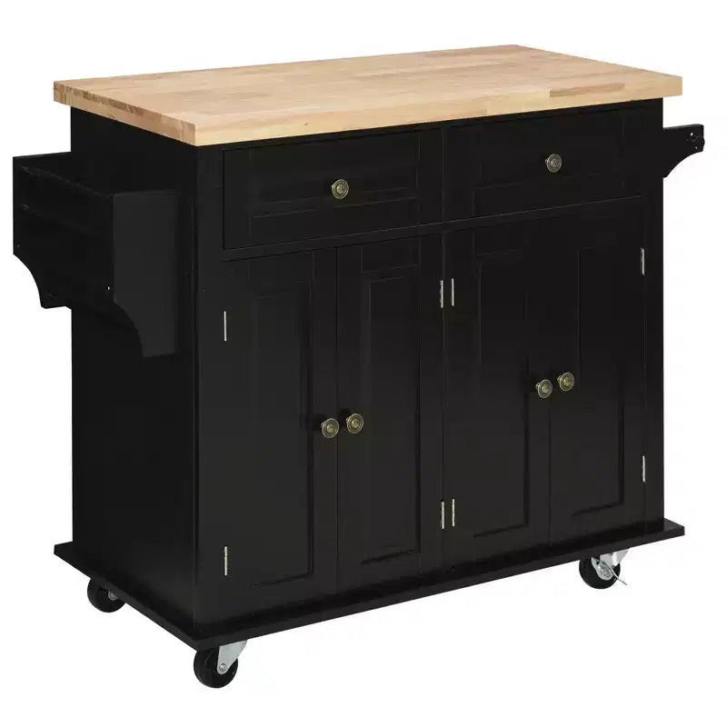 Îlot de cuisine Okak Farmhouse avec plateau en bois d'hévéa, chariot de cuisine avec étagère à épices, porte-serviettes et tiroirs, organiseur de comptoir pour la cuisine
