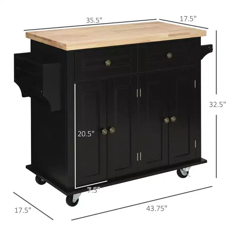 Îlot de cuisine Okak Farmhouse avec plateau en bois d'hévéa, chariot de cuisine avec étagère à épices, porte-serviettes et tiroirs, organiseur de comptoir pour la cuisine