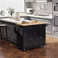 Îlot de cuisine Okak Farmhouse avec plateau en bois d'hévéa, chariot de cuisine avec étagère à épices, porte-serviettes et tiroirs, organiseur de comptoir pour la cuisine
