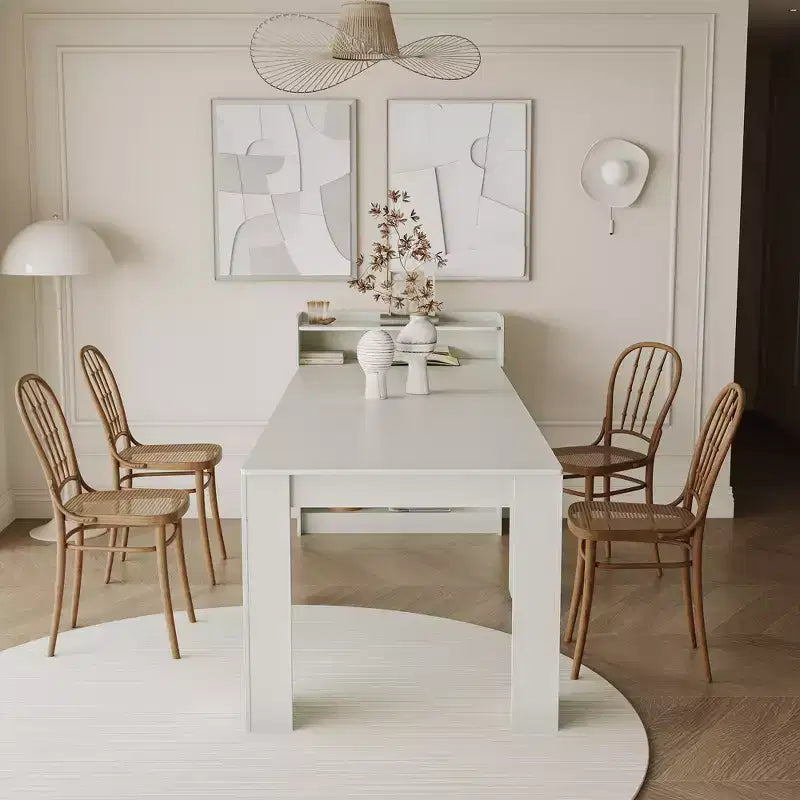 JVNOXK 95.43 inTable à Manger Multifonctionnelle Moderne, Extensible et Pliable avec Rangement, Adaptée au Salon ou à la Salle à Manger, Blanc