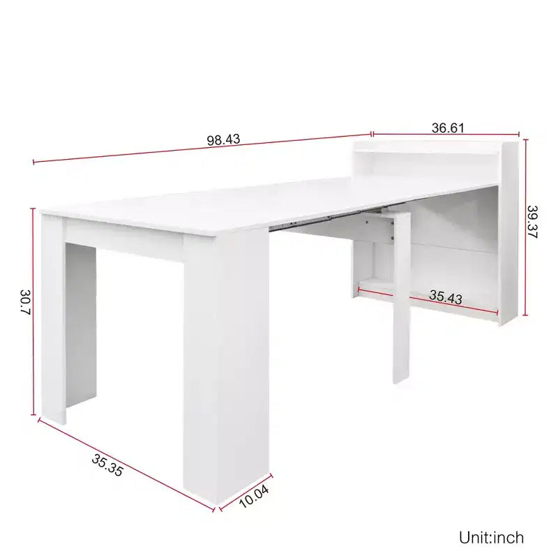 JVNOXK 95.43 inTable à Manger Multifonctionnelle Moderne, Extensible et Pliable avec Rangement, Adaptée au Salon ou à la Salle à Manger, Blanc