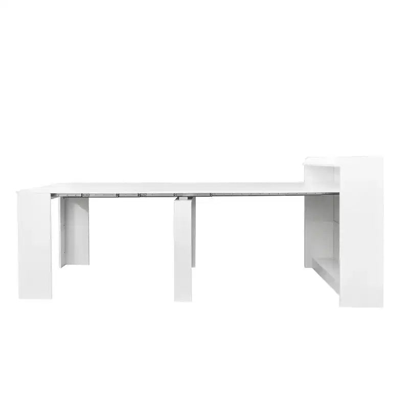 JVNOXK 95.43 inTable à Manger Multifonctionnelle Moderne, Extensible et Pliable avec Rangement, Adaptée au Salon ou à la Salle à Manger, Blanc