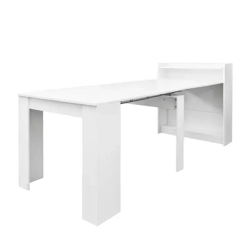 JVNOXK 95.43 inTable à Manger Multifonctionnelle Moderne, Extensible et Pliable avec Rangement, Adaptée au Salon ou à la Salle à Manger, Blanc
