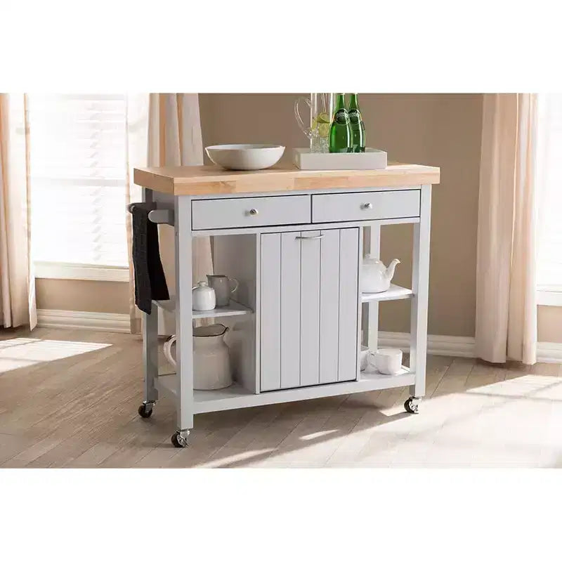 HomeStock Chariot de cuisine en bois d'hévéa de 35 po de hauteur avec 1 porte et 4 étagères