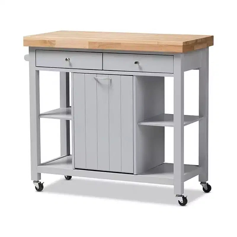 HomeStock Chariot de cuisine en bois d'hévéa de 35 po de hauteur avec 1 porte et 4 étagères