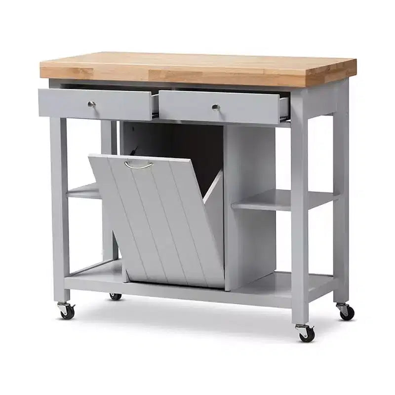 HomeStock Chariot de cuisine en bois d'hévéa de 35 po de hauteur avec 1 porte et 4 étagères