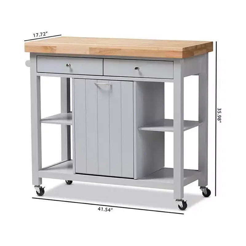 HomeStock Chariot de cuisine en bois d'hévéa de 35 po de hauteur avec 1 porte et 4 étagères