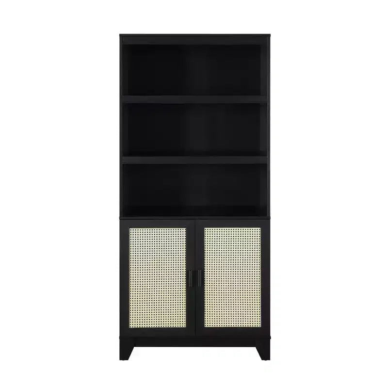 GDFStudio Lismore Modern Cane and Wood Bookcase with Soft Close Doors and Adjustable Shelves