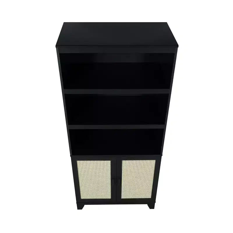 GDFStudio Lismore Modern Cane and Wood Bookcase with Soft Close Doors and Adjustable Shelves