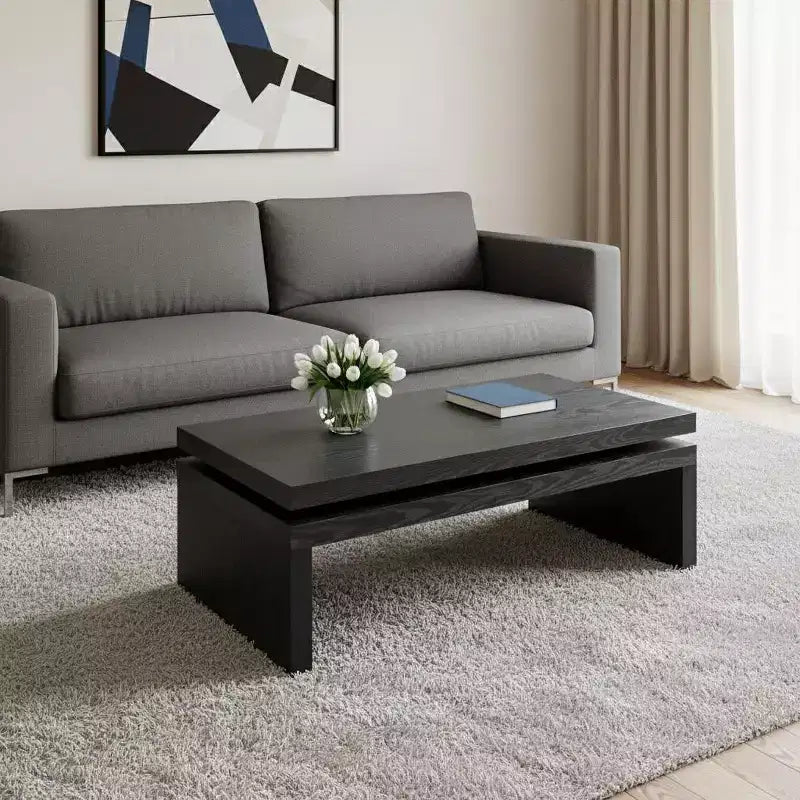 HomeRoots 48 Black Wood Floating Frame Coffee Table