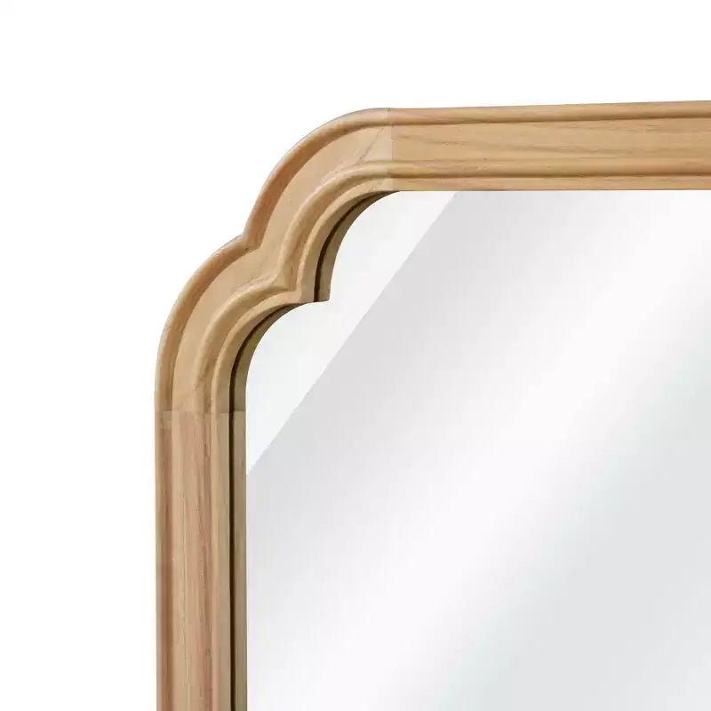Natural Wood Color 24 x 36 Solid Wood Frame Rounded Corner Decorative Mirror, For Bedroom, Bathroom, Living Room, Entryway