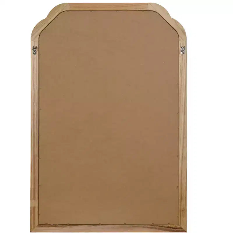 Natural Wood Color 24 x 36 Solid Wood Frame Rounded Corner Decorative Mirror, For Bedroom, Bathroom, Living Room, Entryway