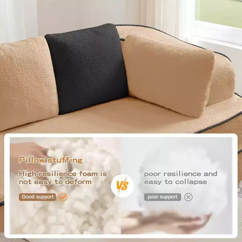 106 Teddy Fabric No Assembly 32D High Density sponge Boneless Sofa, Fluffy Comfy Couch with L-Shaped Chaise for Living Room