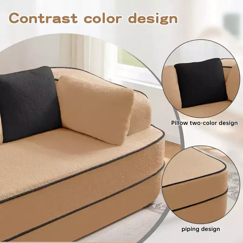 106 Teddy Fabric No Assembly 32D High Density sponge Boneless Sofa, Fluffy Comfy Couch with L-Shaped Chaise for Living Room