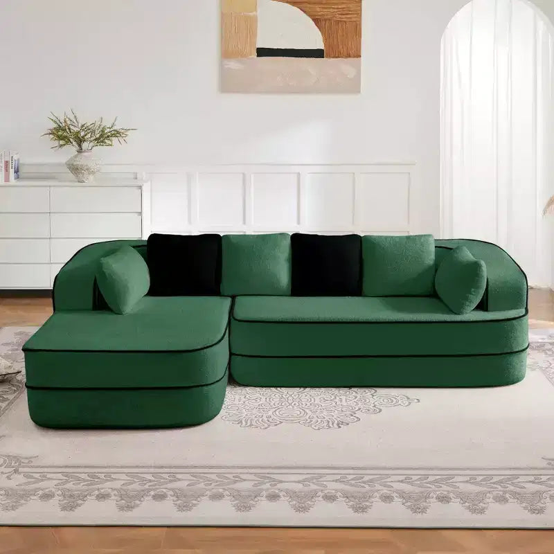 106 Teddy Fabric No Assembly 32D High Density sponge Boneless Sofa, Fluffy Comfy Couch with L-Shaped Chaise for Living Room