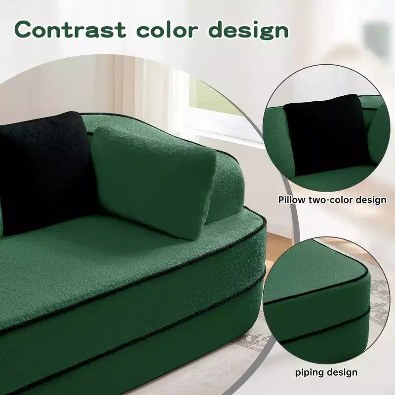 106 Teddy Fabric No Assembly 32D High Density sponge Boneless Sofa, Fluffy Comfy Couch with L-Shaped Chaise for Living Room