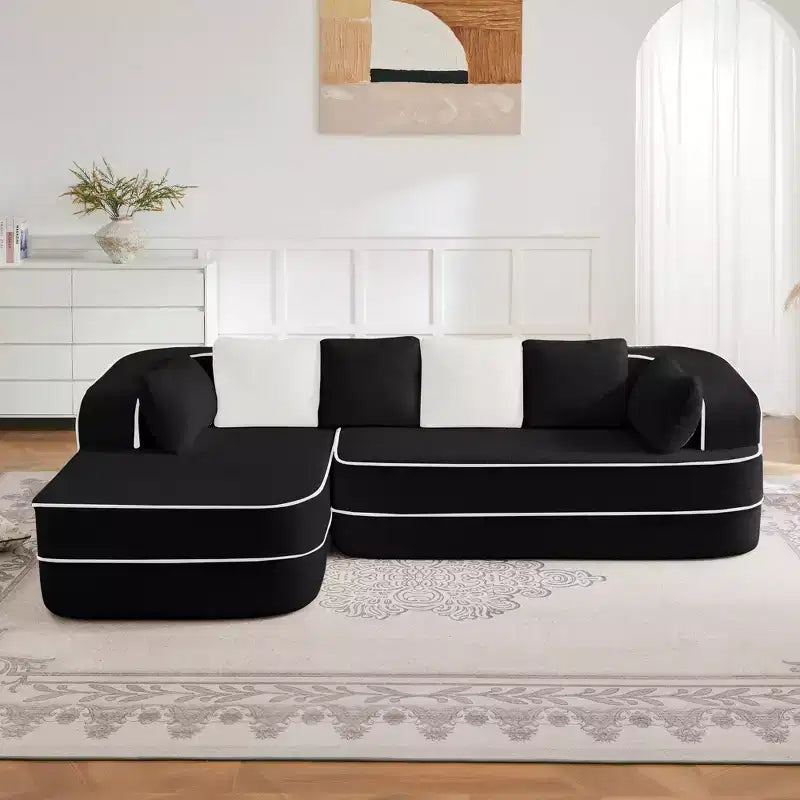 106 Teddy Fabric No Assembly 32D High Density sponge Boneless Sofa, Fluffy Comfy Couch with L-Shaped Chaise for Living Room