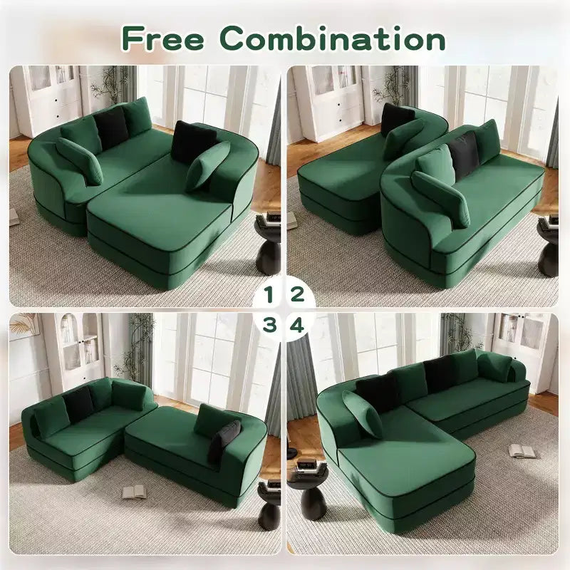 106 Teddy Fabric No Assembly 32D High Density sponge Boneless Sofa, Fluffy Comfy Couch with L-Shaped Chaise for Living Room