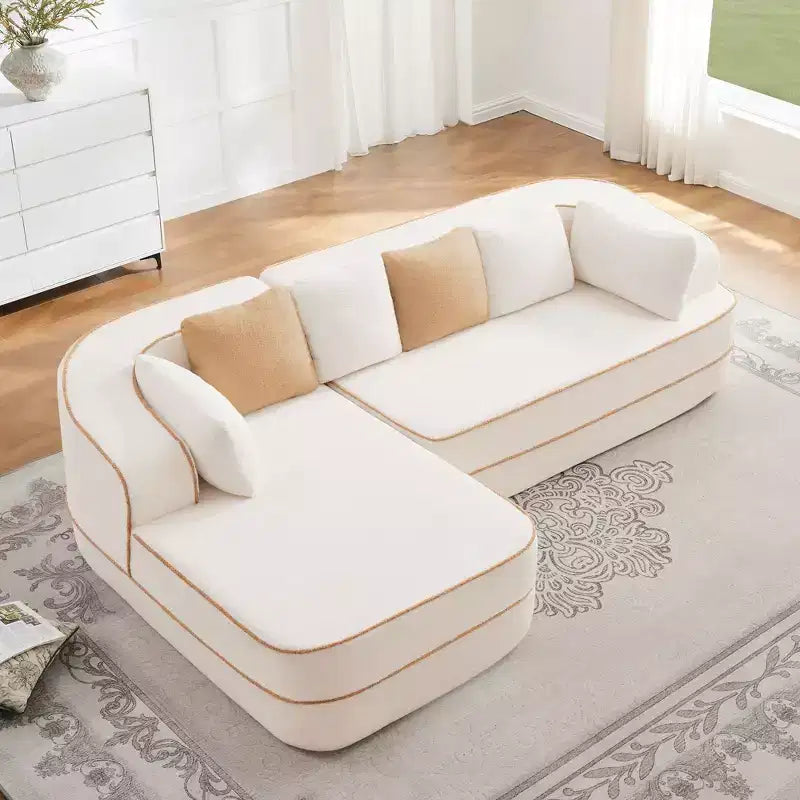 106 Teddy Fabric No Assembly 32D High Density sponge Boneless Sofa, Fluffy Comfy Couch with L-Shaped Chaise for Living Room