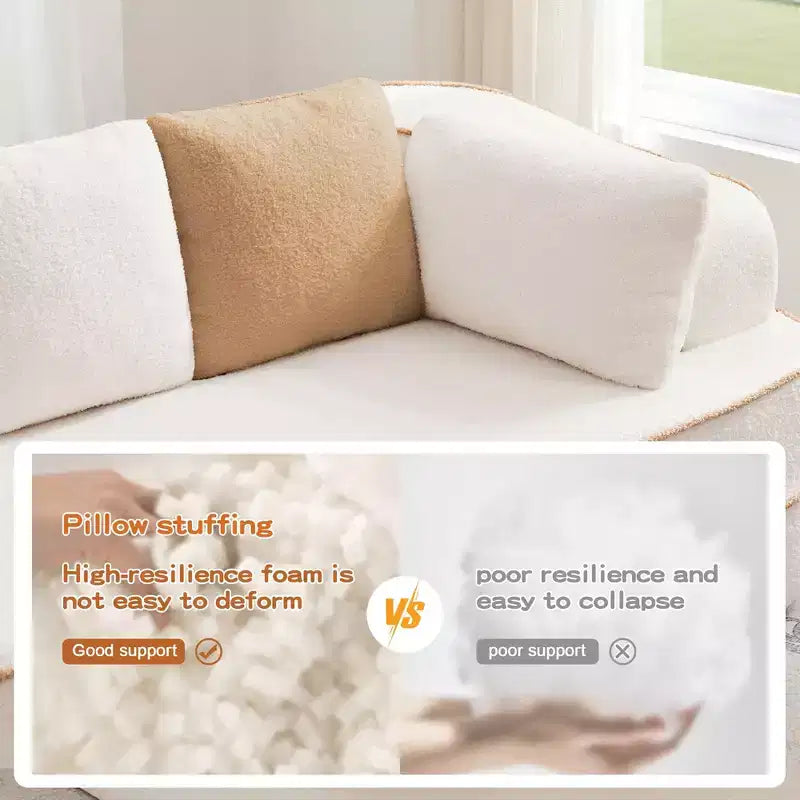 106 Teddy Fabric No Assembly 32D High Density sponge Boneless Sofa, Fluffy Comfy Couch with L-Shaped Chaise for Living Room