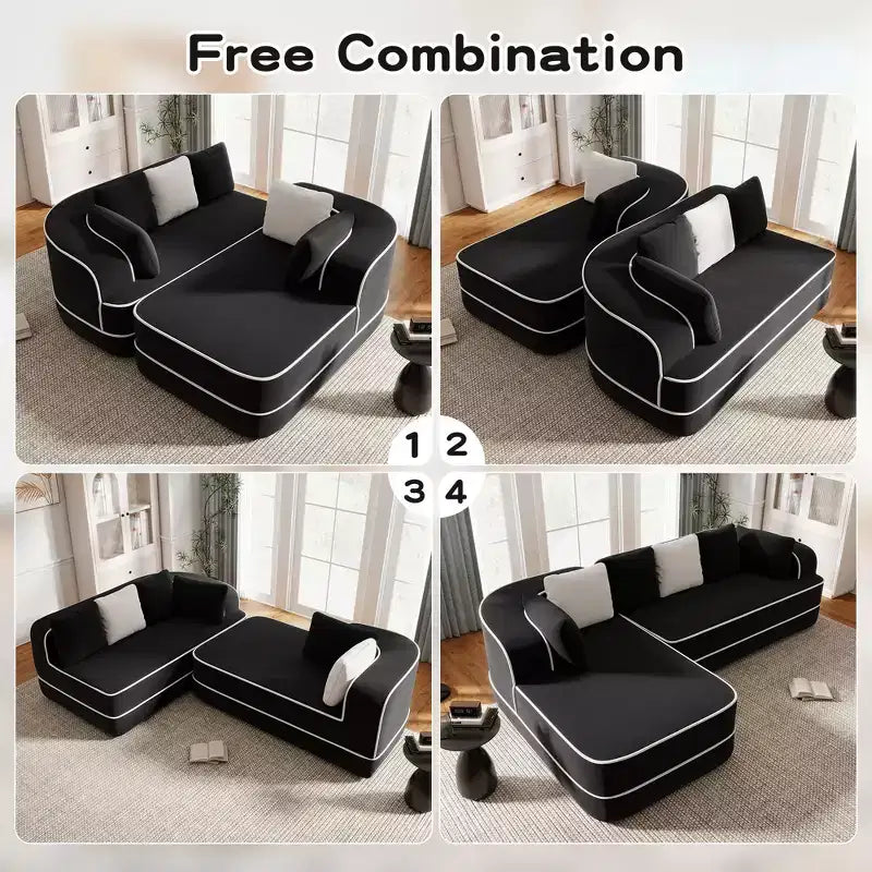 106 Teddy Fabric No Assembly 32D High Density sponge Boneless Sofa, Fluffy Comfy Couch with L-Shaped Chaise for Living Room