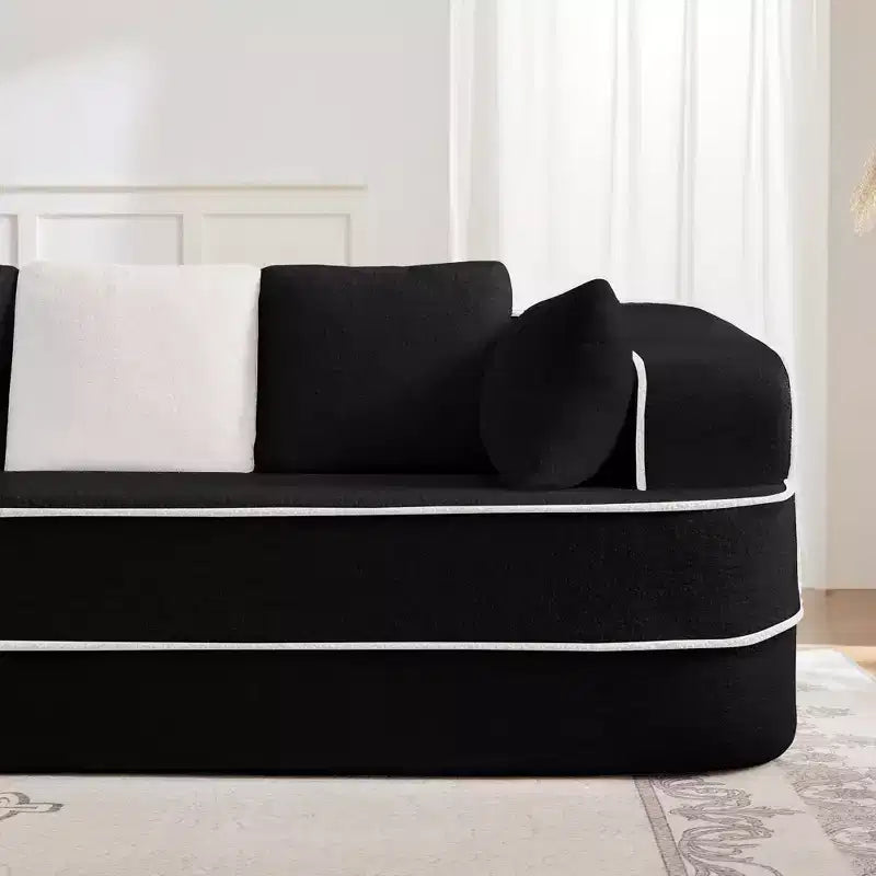 106 Teddy Fabric No Assembly 32D High Density sponge Boneless Sofa, Fluffy Comfy Couch with L-Shaped Chaise for Living Room
