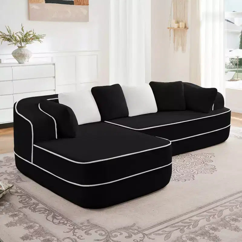 106 Teddy Fabric No Assembly 32D High Density sponge Boneless Sofa, Fluffy Comfy Couch with L-Shaped Chaise for Living Room
