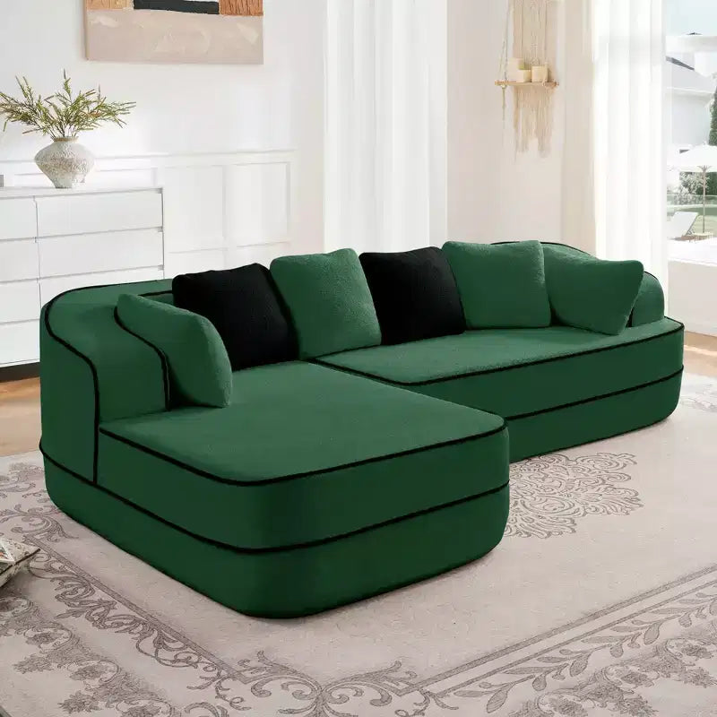 106 Teddy Fabric No Assembly 32D High Density sponge Boneless Sofa, Fluffy Comfy Couch with L-Shaped Chaise for Living Room