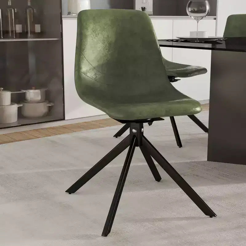 LeisureMod Markley Swivel Leather Dining Side Chair with Durable Iron Legs  Comfortable Accent Chair for Kitchen, Dining Room, or Office Set of 4