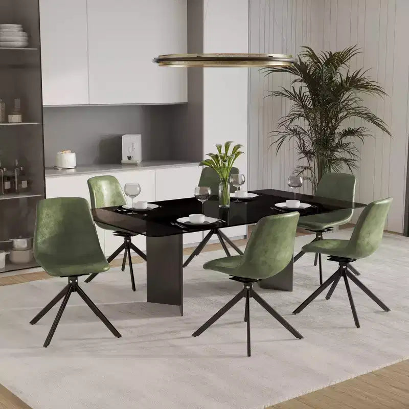 LeisureMod Markley Swivel Leather Dining Side Chair with Durable Iron Legs  Comfortable Accent Chair for Kitchen, Dining Room, or Office Set of 4