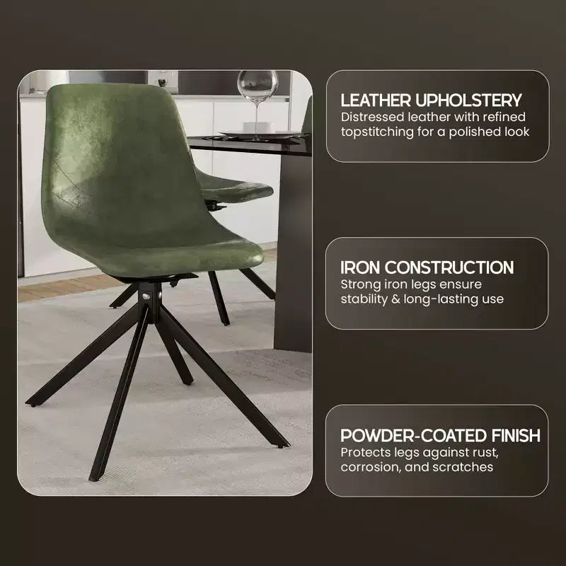 LeisureMod Markley Swivel Leather Dining Side Chair with Durable Iron Legs  Comfortable Accent Chair for Kitchen, Dining Room, or Office Set of 4