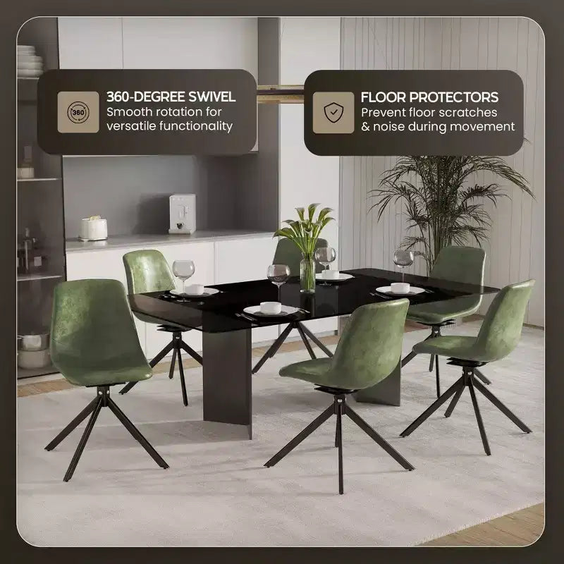 LeisureMod Markley Swivel Leather Dining Side Chair with Durable Iron Legs  Comfortable Accent Chair for Kitchen, Dining Room, or Office Set of 4