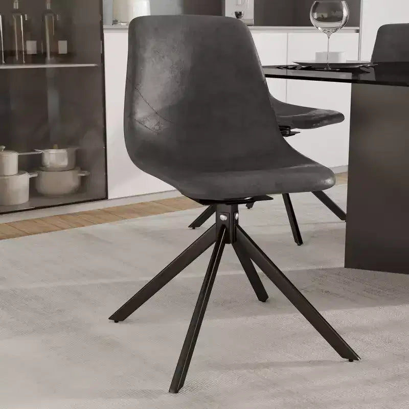 LeisureMod Markley Swivel Leather Dining Side Chair with Durable Iron Legs  Comfortable Accent Chair for Kitchen, Dining Room, or Office Set of 4