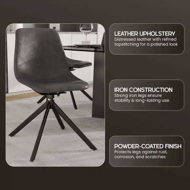 LeisureMod Markley Swivel Leather Dining Side Chair with Durable Iron Legs  Comfortable Accent Chair for Kitchen, Dining Room, or Office Set of 4