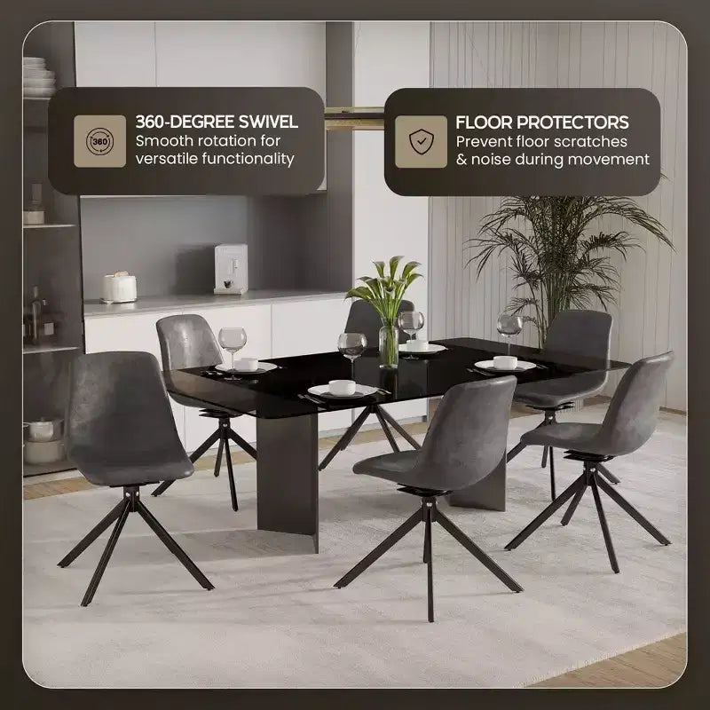 LeisureMod Markley Swivel Leather Dining Side Chair with Durable Iron Legs  Comfortable Accent Chair for Kitchen, Dining Room, or Office Set of 4