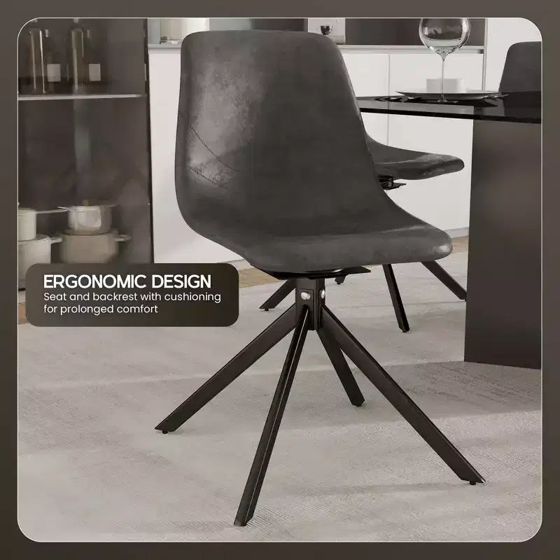 LeisureMod Markley Swivel Leather Dining Side Chair with Durable Iron Legs  Comfortable Accent Chair for Kitchen, Dining Room, or Office Set of 4