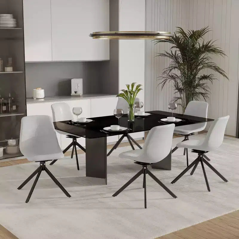 LeisureMod Markley Swivel Leather Dining Side Chair with Durable Iron Legs  Comfortable Accent Chair for Kitchen, Dining Room, or Office Set of 4